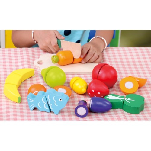 Деревянный набор для резки фруктов и овощей (13 шт.) Ecotoys