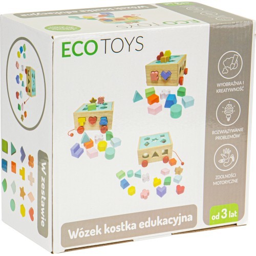 Деревянная сортировочная тележка с кубиками Ecotoys