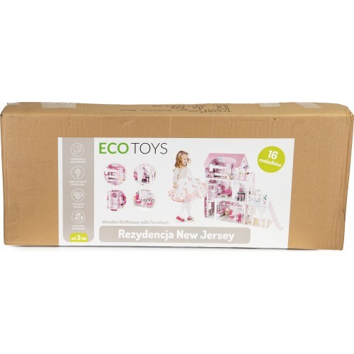Wooden XLL dollhouse with lift and slide ECOTOYS 