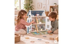 Drewniany domek dla lalek Lily otwierany 3 piętra 5 pomieszczeń meble figurki ECOTOYS