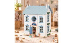 Drewniany domek dla lalek Lily otwierany 3 piętra 5 pomieszczeń meble figurki ECOTOYS