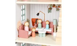 Drewniany domek dla lalek Lily otwierany 3 piętra 5 pomieszczeń meble figurki ECOTOYS