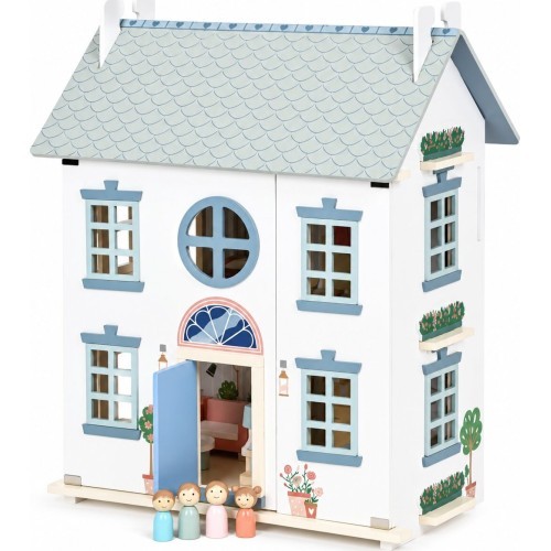 Drewniany domek dla lalek Lily otwierany 3 piętra 5 pomieszczeń meble figurki ECOTOYS