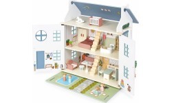Drewniany domek dla lalek Lily otwierany 3 piętra 5 pomieszczeń meble figurki ECOTOYS