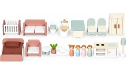 Drewniany domek dla lalek Lily otwierany 3 piętra 5 pomieszczeń meble figurki ECOTOYS
