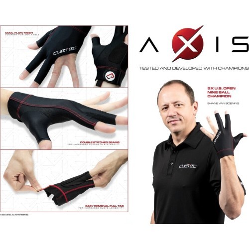 Billiard Glove, Cuetec Axis, 3-Finger, Noir Edition, to wear on right hand, L